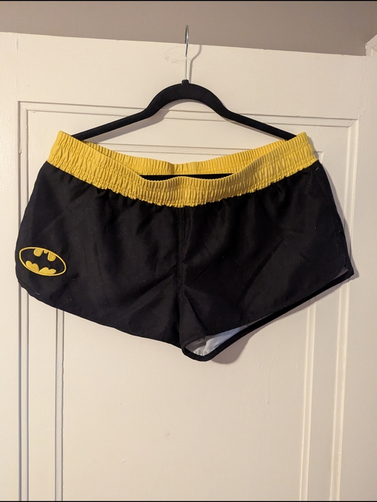 DC Comics Pants - DC Comics Black Athletic Shorts with Yellow Waistband & Batman Logo